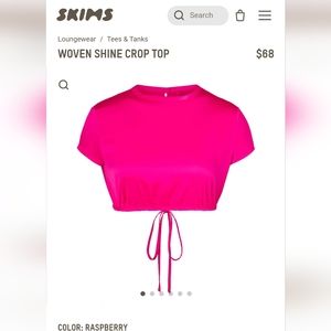 SKIMS WOVEN SHINE CROP TOP in RASPBERRY